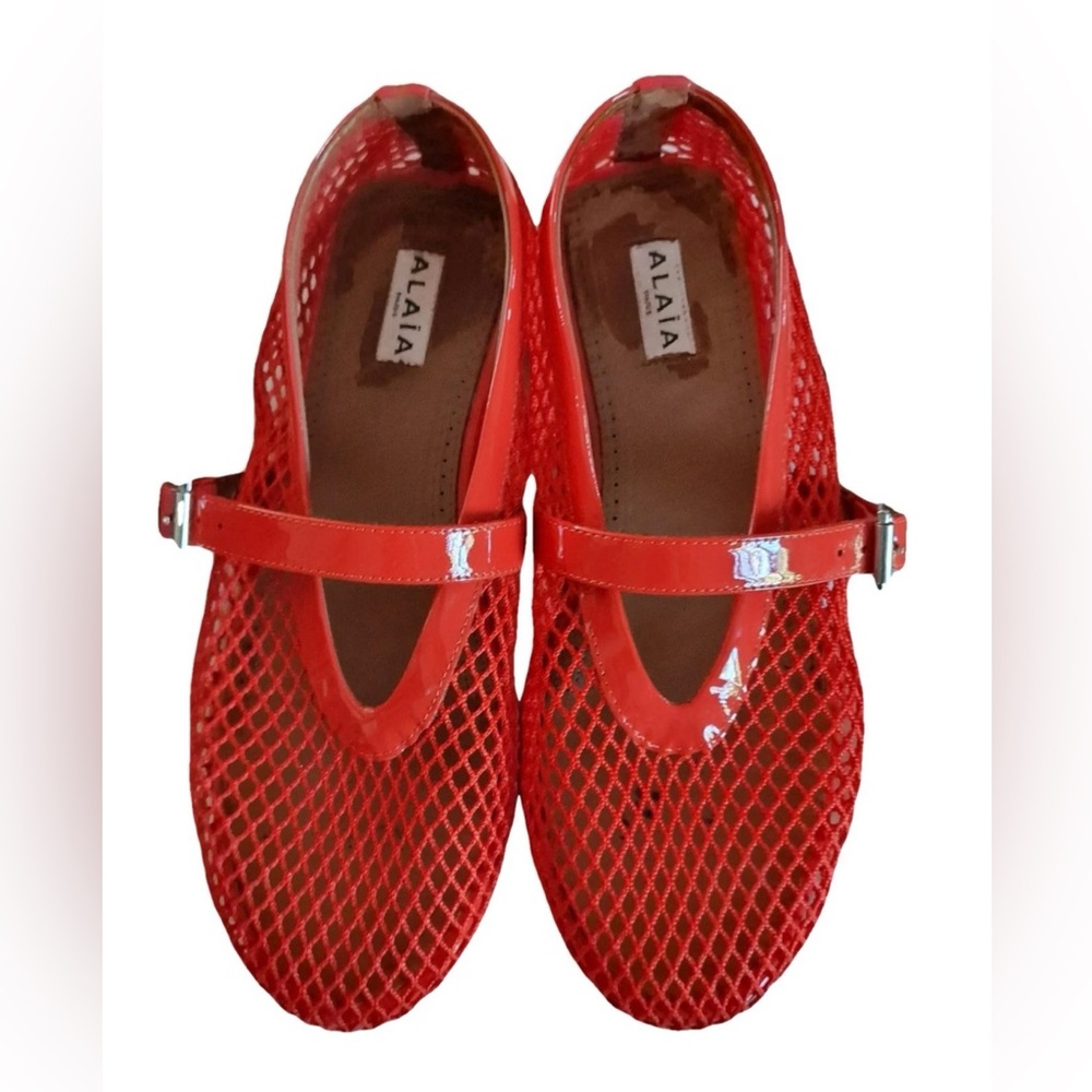 Alaia Red Mesh Ballet Flats